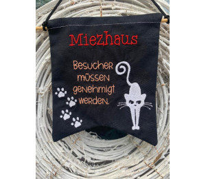 Stickdatei ITH - Wimpel Stab "Miezwohnung/Miezhaus Silhouette 2"